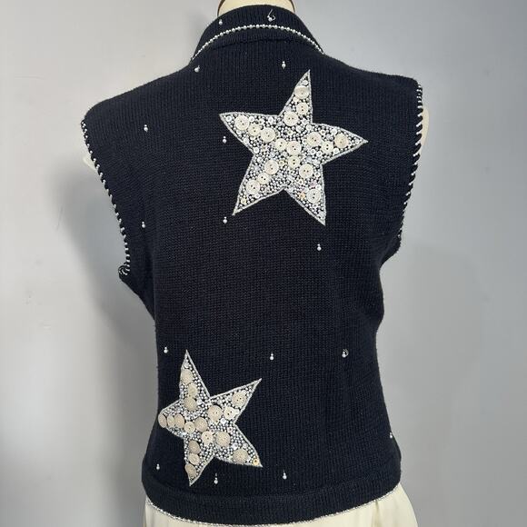 VTG 90s Bellepointe Holiday Sweater Vest Small Christmas Knit Cardigan Stars Top - Picture 4 of 10